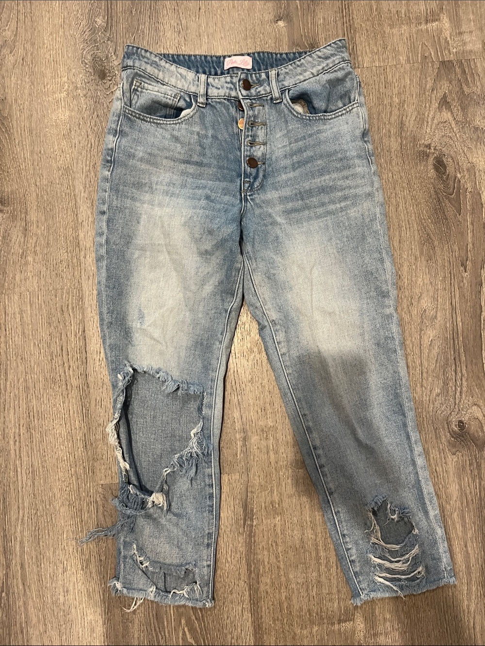 Pink Lily Light Blue Distressed Women's Crop Jeans